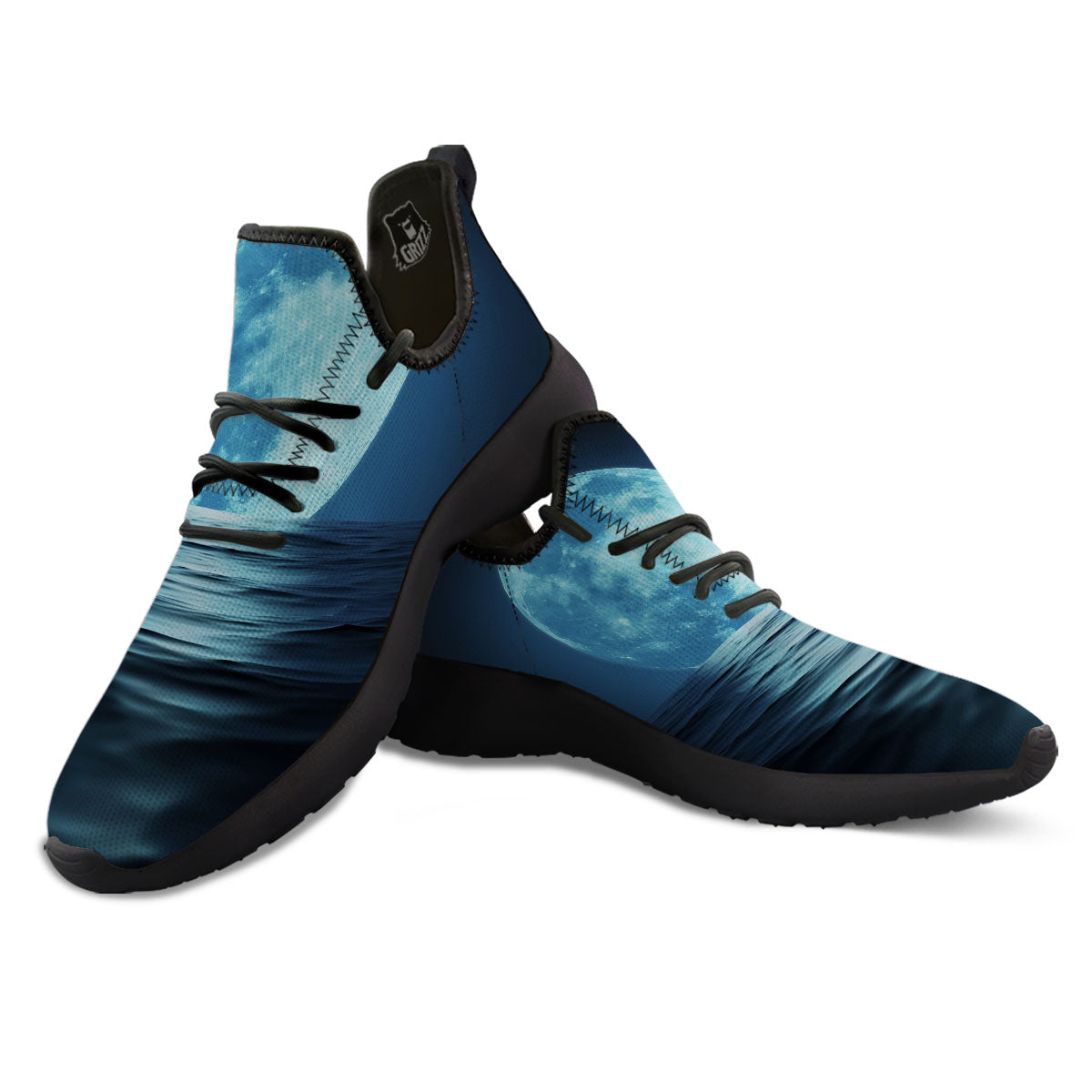 Moonlight And The Sea Print Black Athletic Shoes-grizzshop