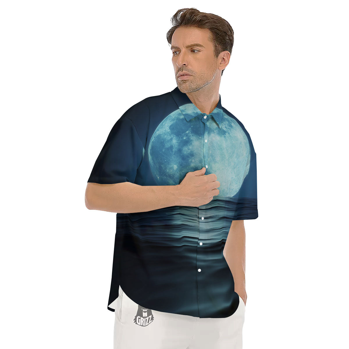 Moonlight And The Sea Print Men's Short Sleeve Shirts-grizzshop