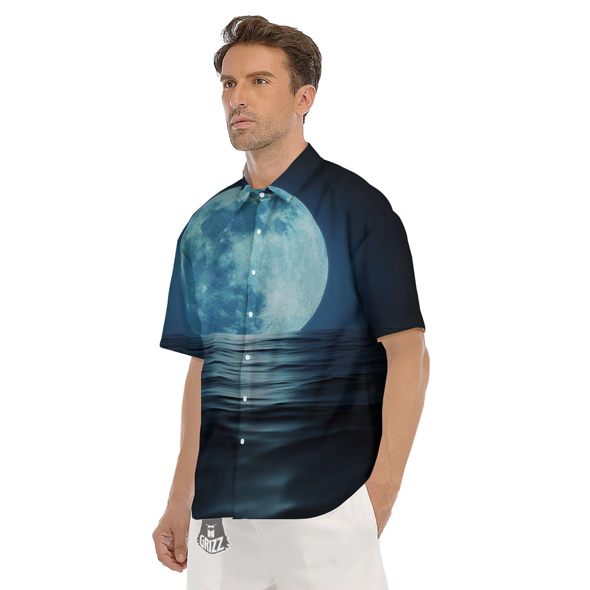 Moonlight And The Sea Print Men's Short Sleeve Shirts-grizzshop