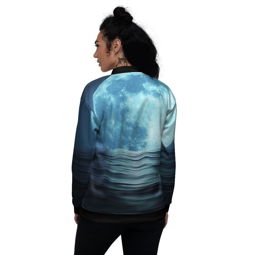 Moonlight And The Sea Print Women's Bomber Jacket-grizzshop