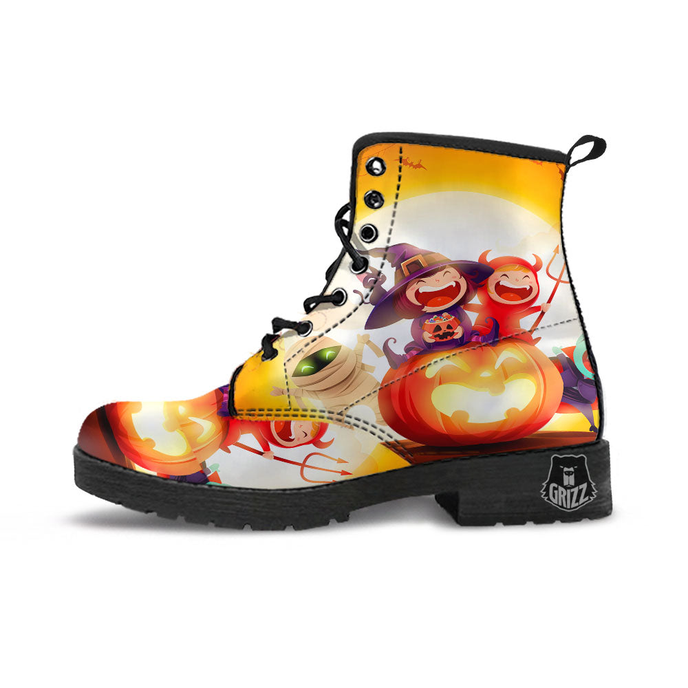 Moonlight Halloween Print Leather Boots-grizzshop