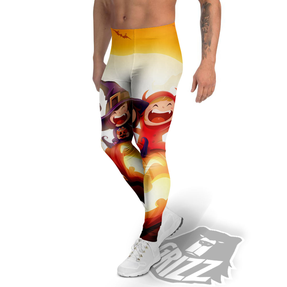 Moonlight Halloween Print Men's Leggings-grizzshop