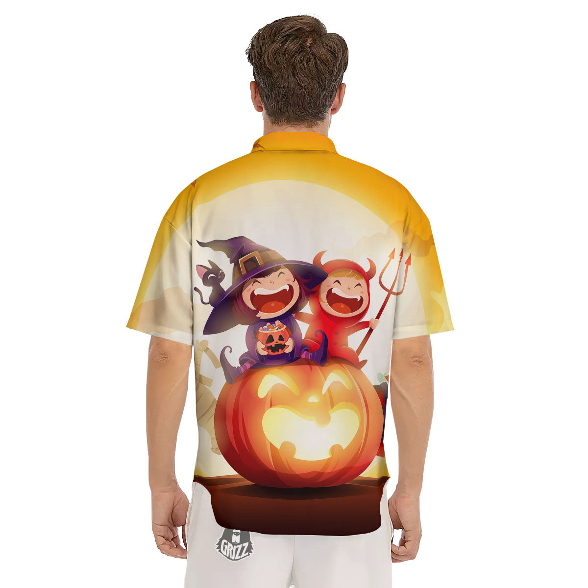 Moonlight Halloween Print Men's Short Sleeve Shirts-grizzshop