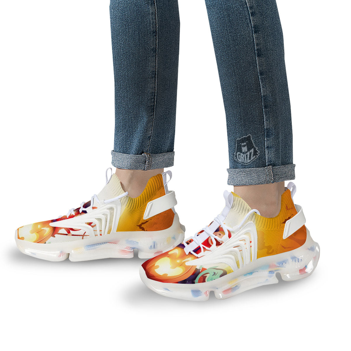 Moonlight Halloween Print White Gym Shoes-grizzshop