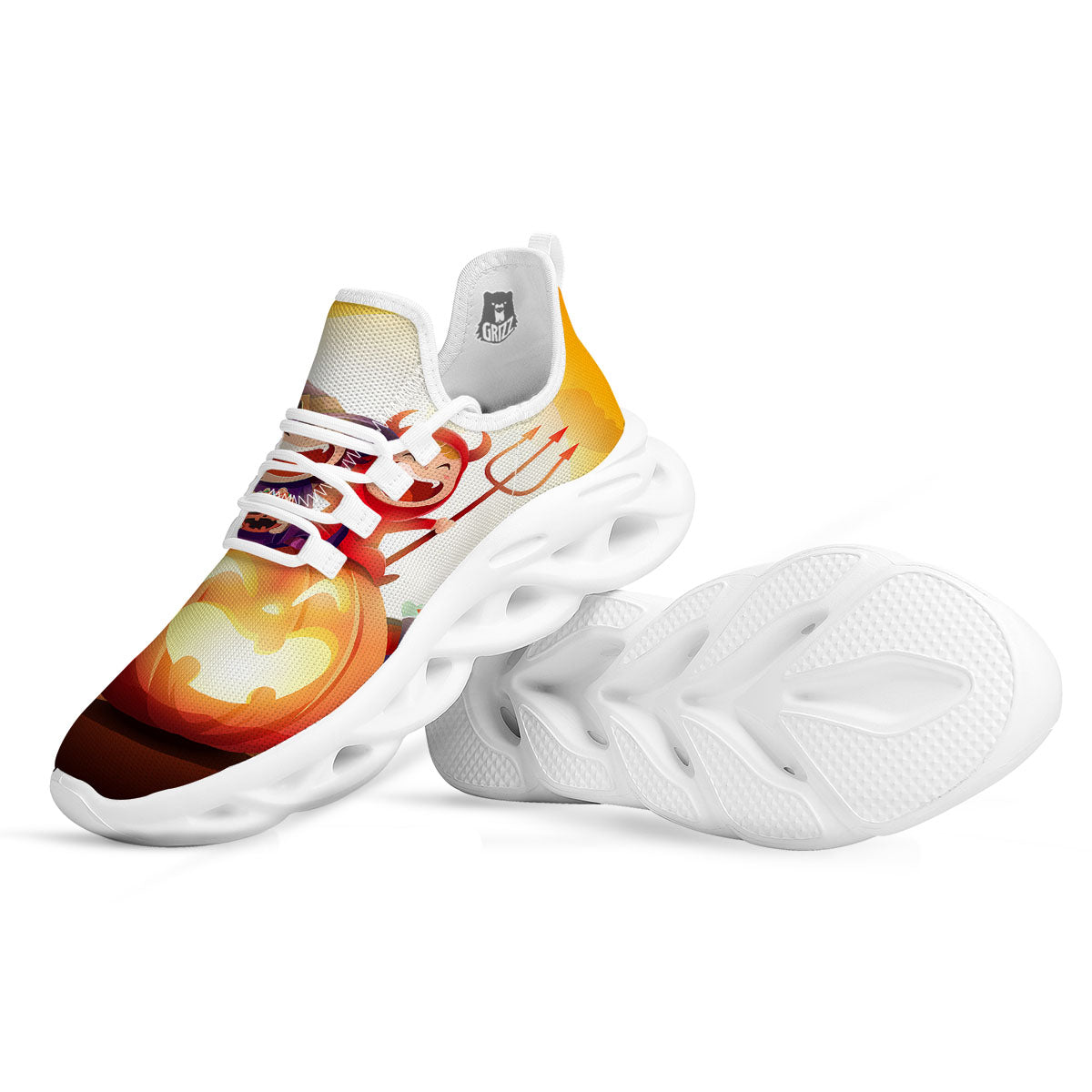 Moonlight Halloween Print White Running Shoes-grizzshop