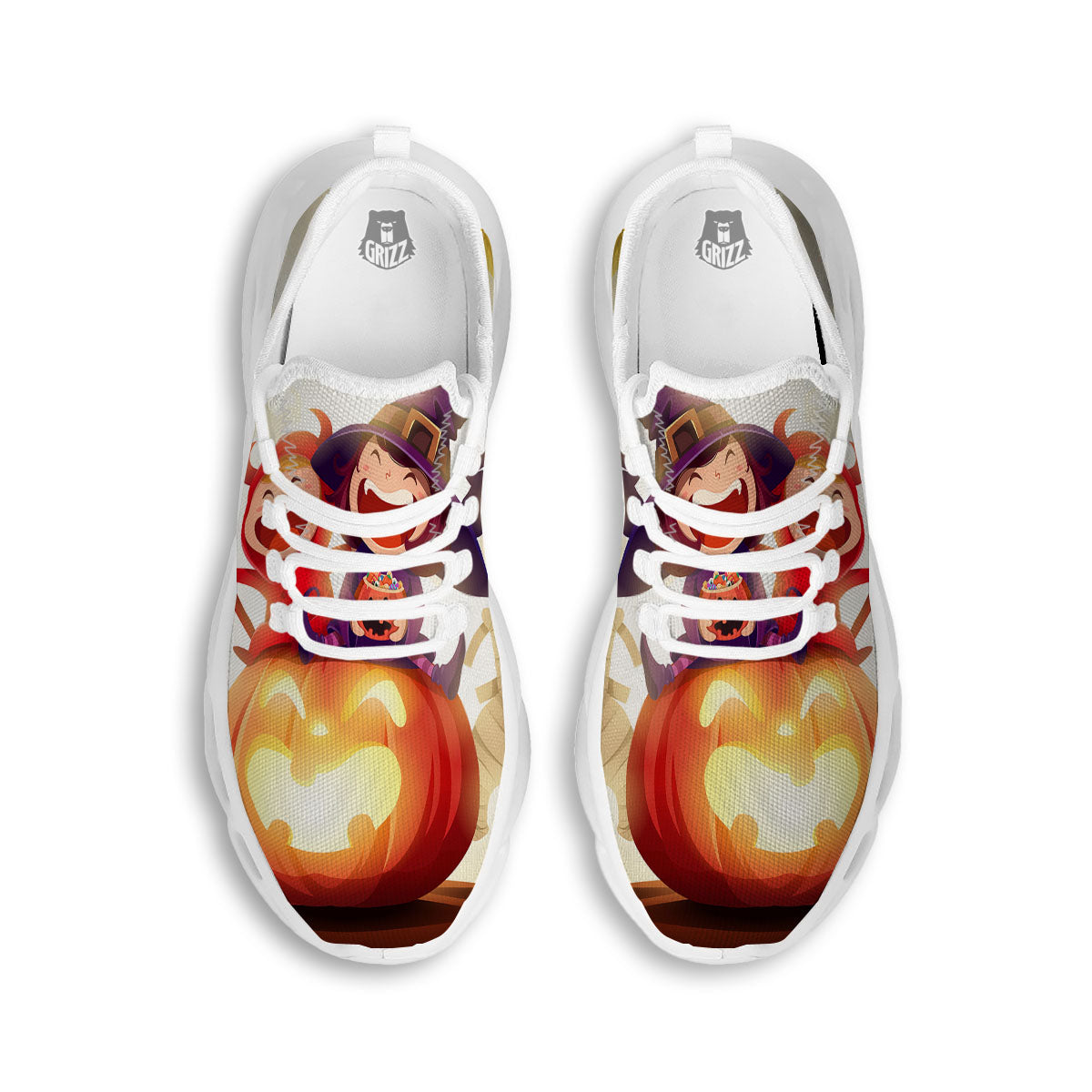 Moonlight Halloween Print White Running Shoes-grizzshop