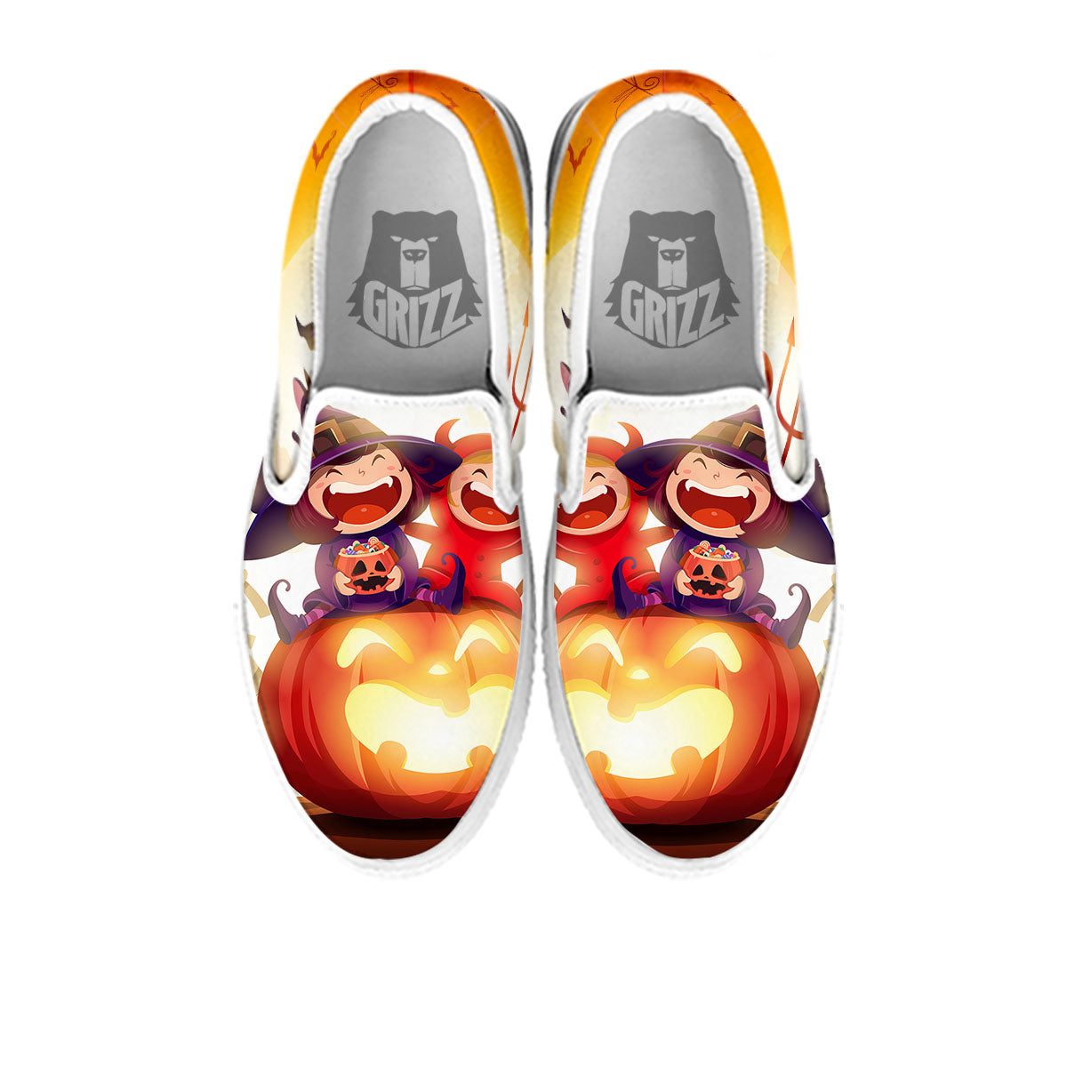 Moonlight Halloween Print White Slip On Shoes-grizzshop