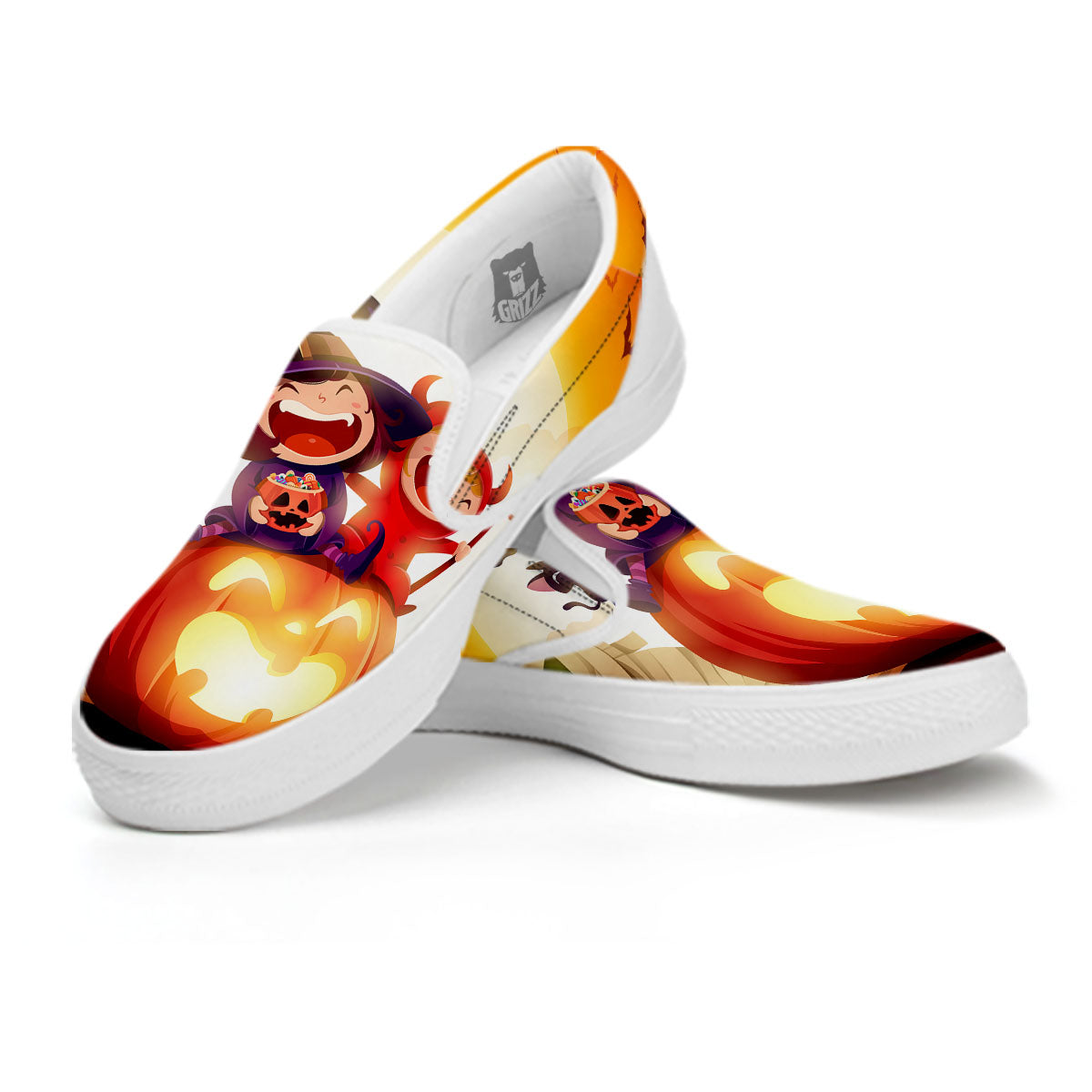 Moonlight Halloween Print White Slip On Shoes-grizzshop