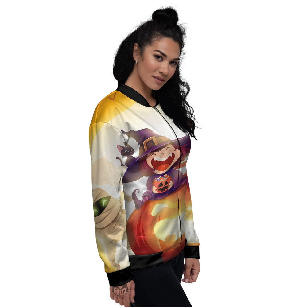 Moonlight Halloween Print Women's Bomber Jacket-grizzshop