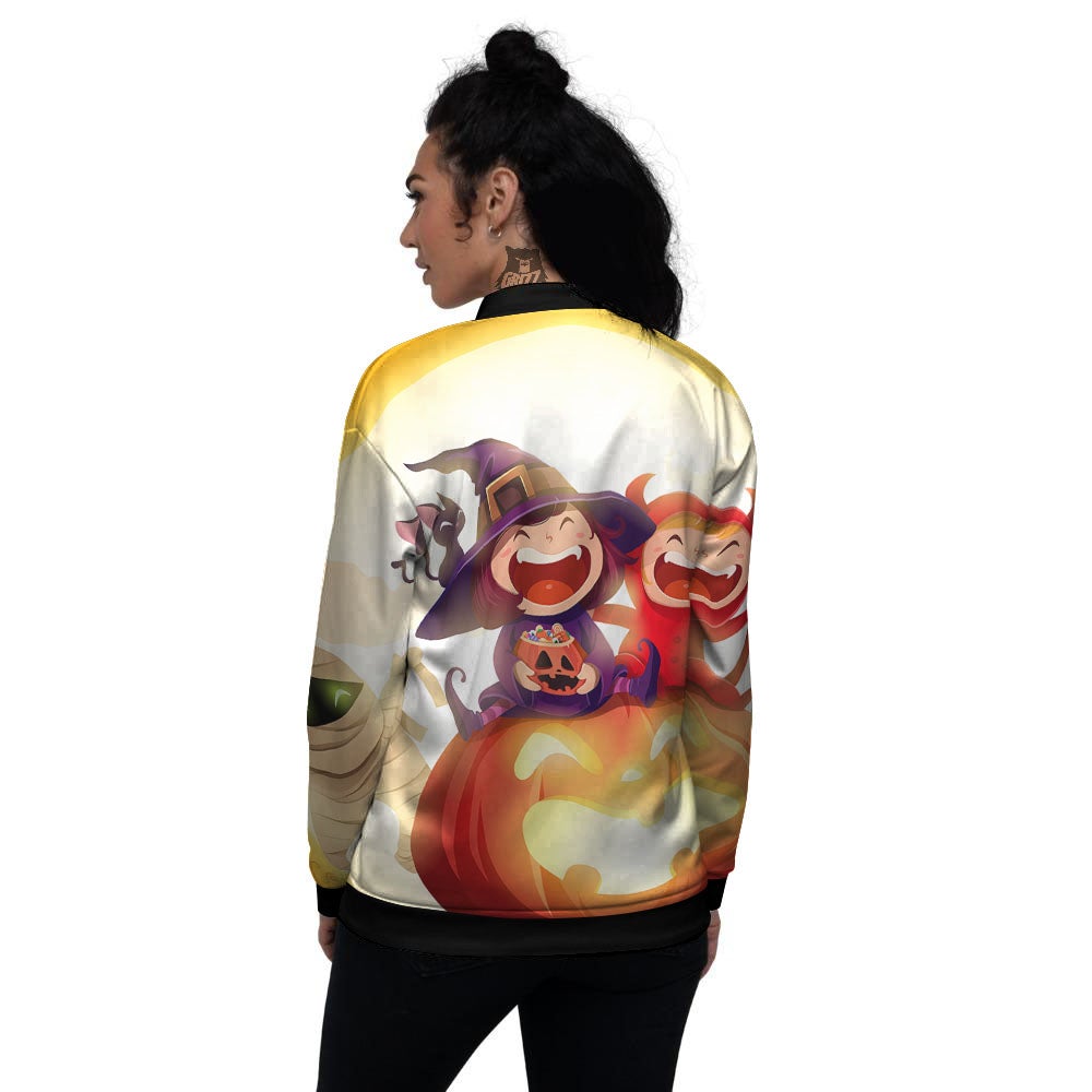Moonlight Halloween Print Women's Bomber Jacket-grizzshop