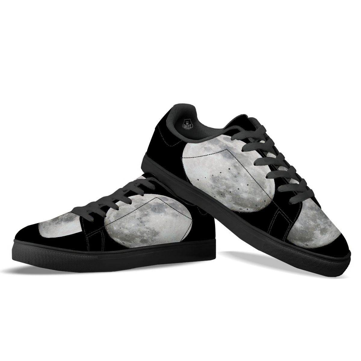 Moonlight White And Black Print Black Low Top Sneakers-grizzshop