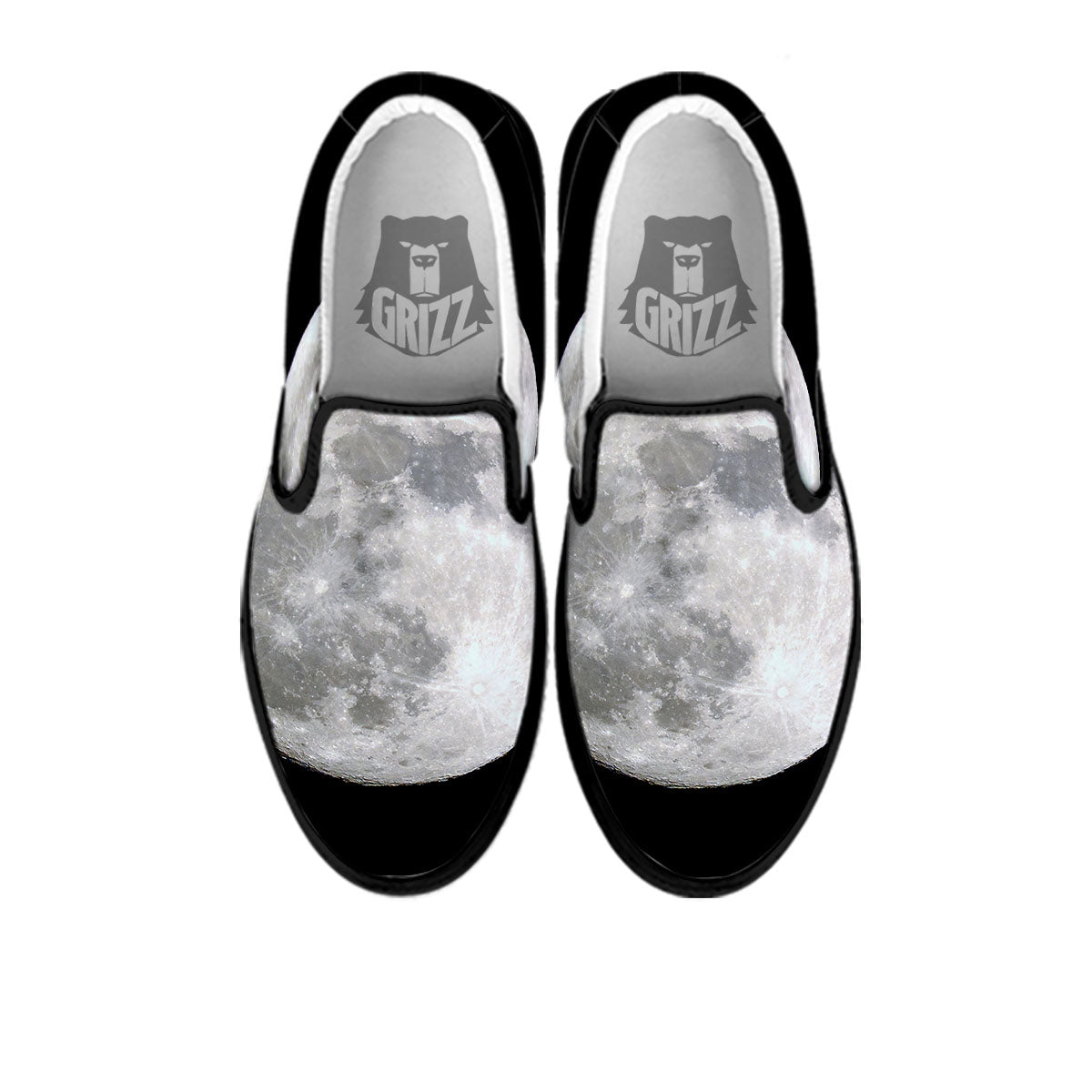 Moonlight White And Black Print Black Slip On Shoes-grizzshop