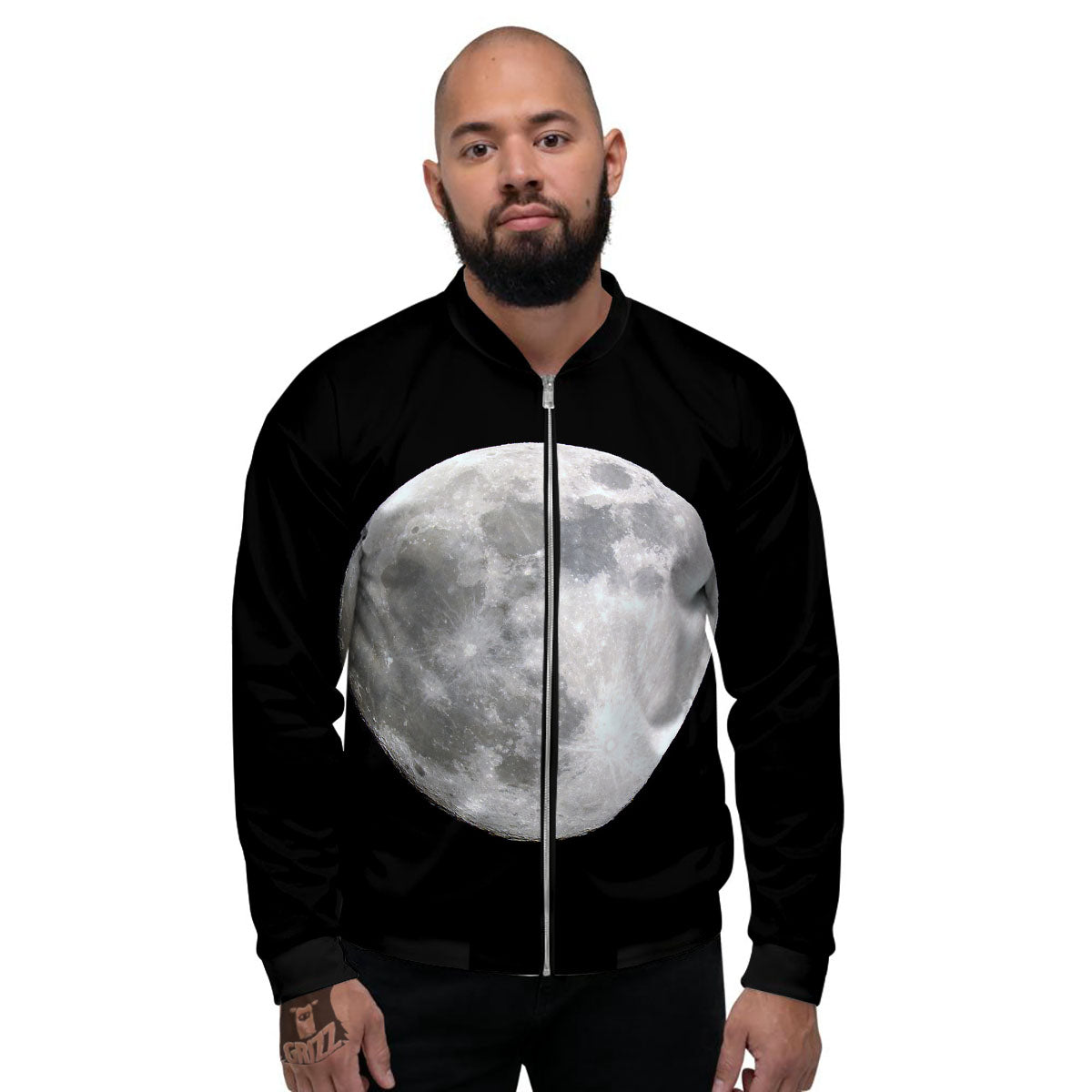 Moonlight White And Black Print Men's Bomber Jacket-grizzshop