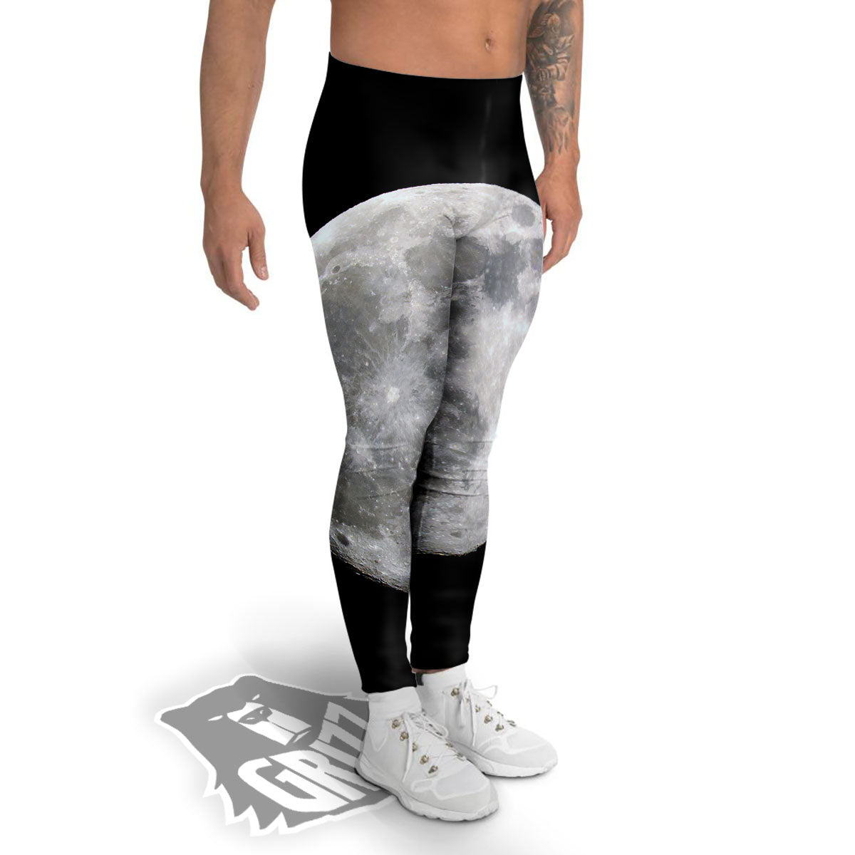 Moonlight White And Black Print Men's Leggings-grizzshop