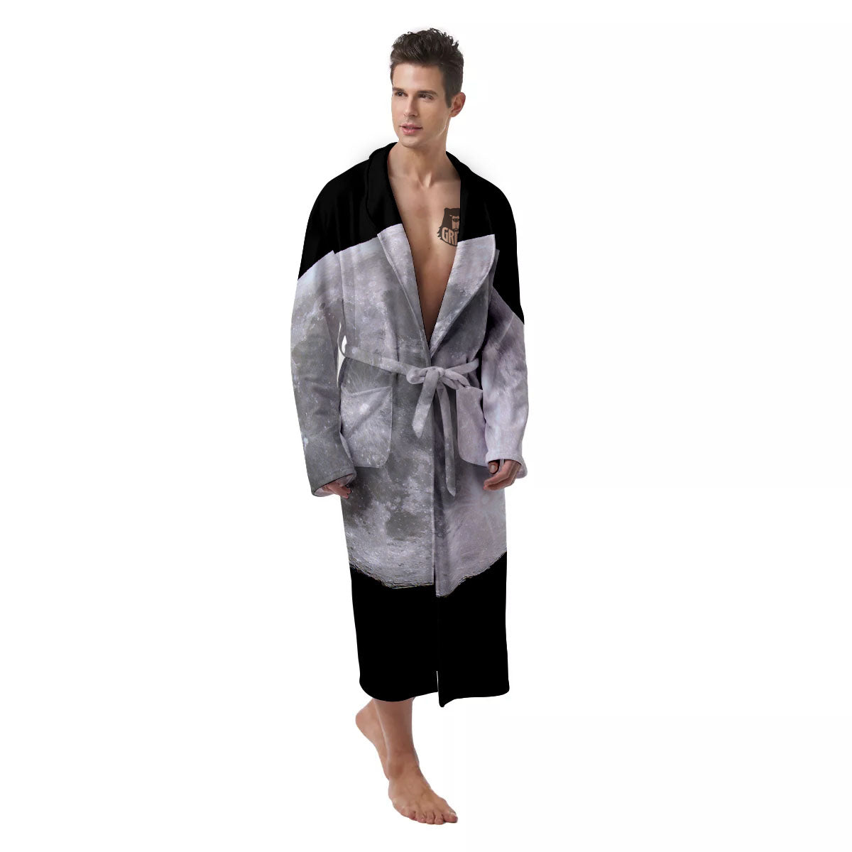 Moonlight White And Black Print Men's Robe-grizzshop