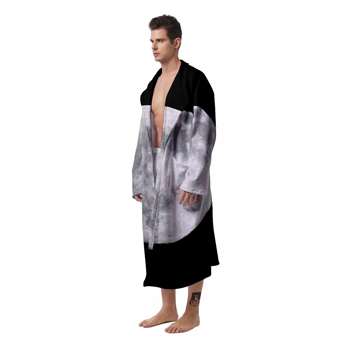 Moonlight White And Black Print Men's Robe-grizzshop