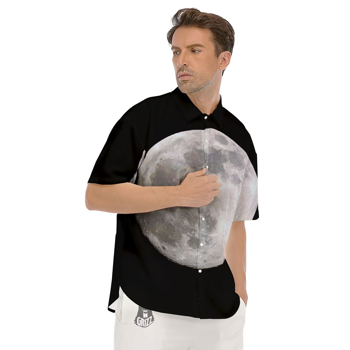 Moonlight White And Black Print Men's Short Sleeve Shirts-grizzshop