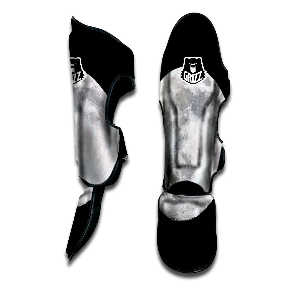 Moonlight White And Black Print Muay Thai Shin Guards-grizzshop