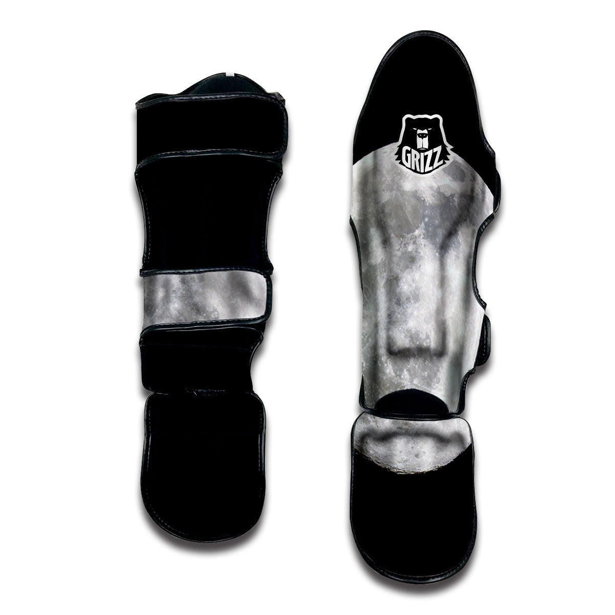 Moonlight White And Black Print Muay Thai Shin Guards-grizzshop