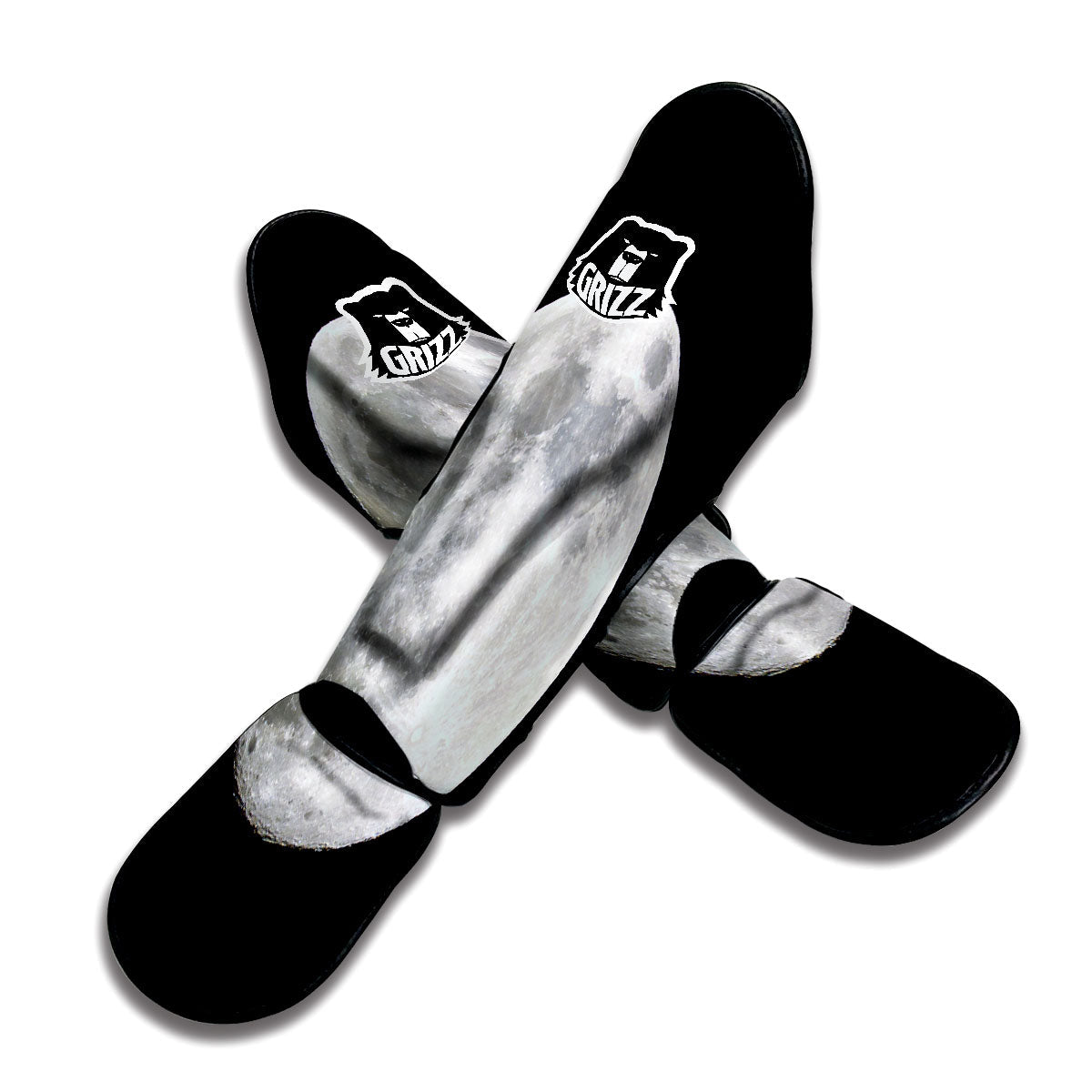 Moonlight White And Black Print Muay Thai Shin Guards-grizzshop