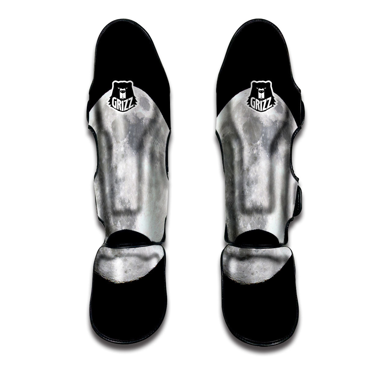 Moonlight White And Black Print Muay Thai Shin Guards-grizzshop