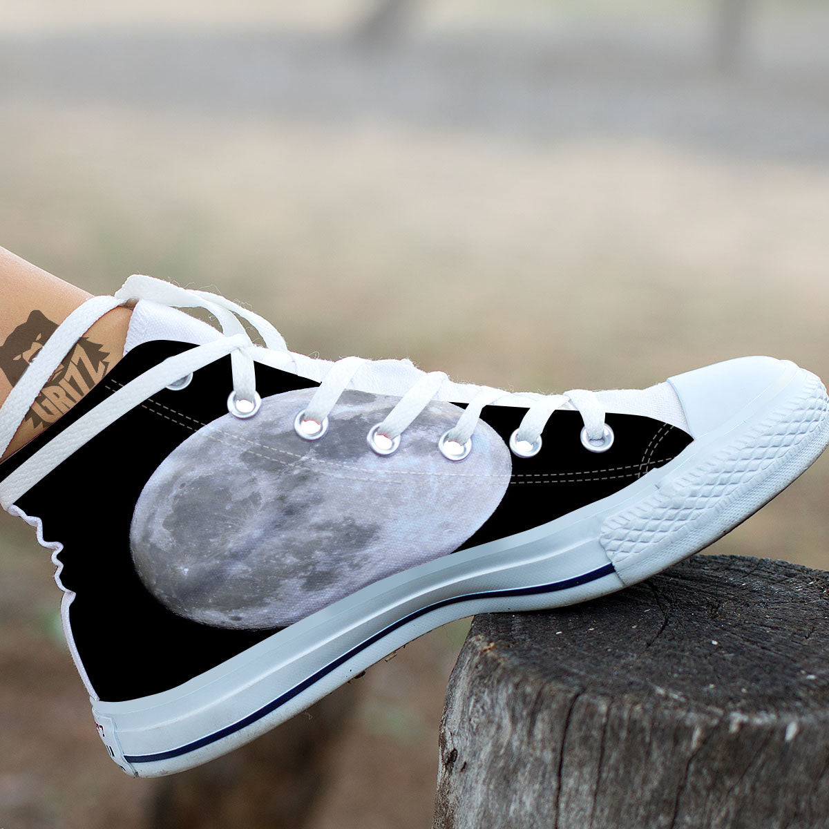 Moonlight White And Black Print White High Top Shoes-grizzshop