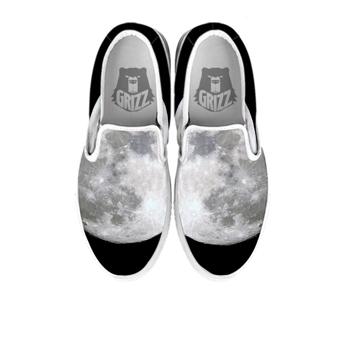 Moonlight White And Black Print White Slip On Shoes-grizzshop