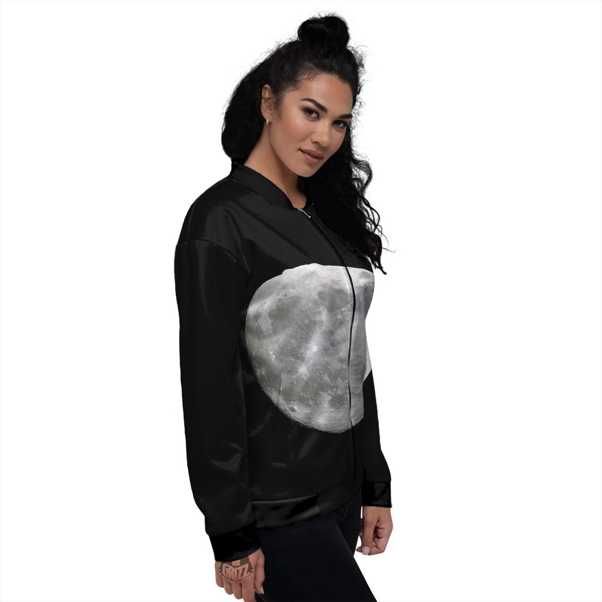 Moonlight White And Black Print Women's Bomber Jacket-grizzshop