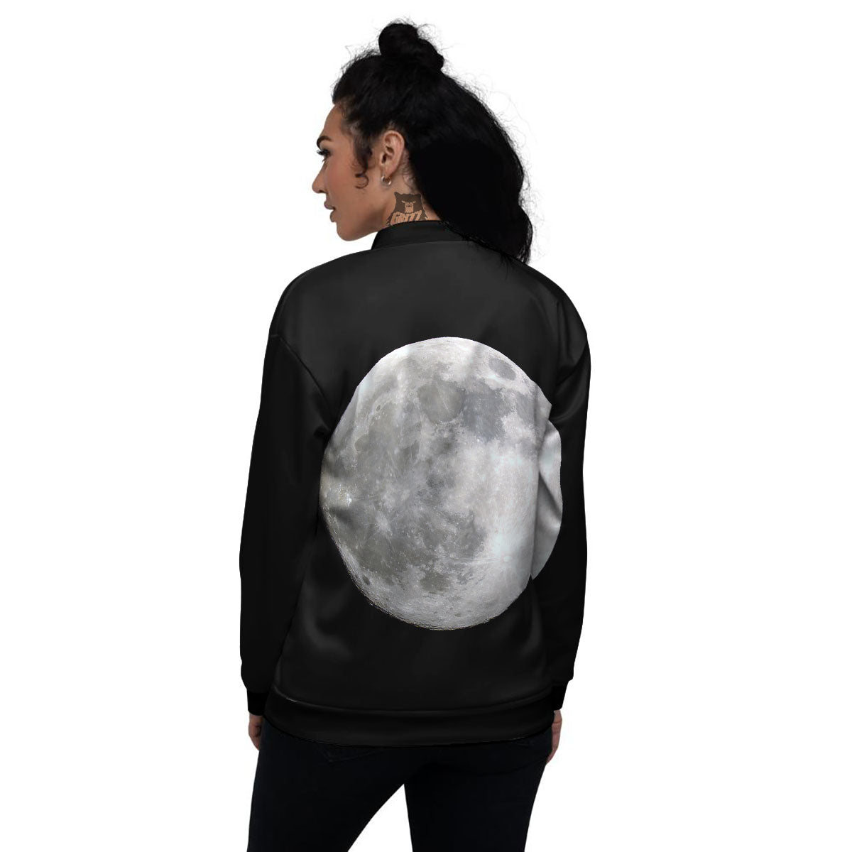 Moonlight White And Black Print Women's Bomber Jacket-grizzshop