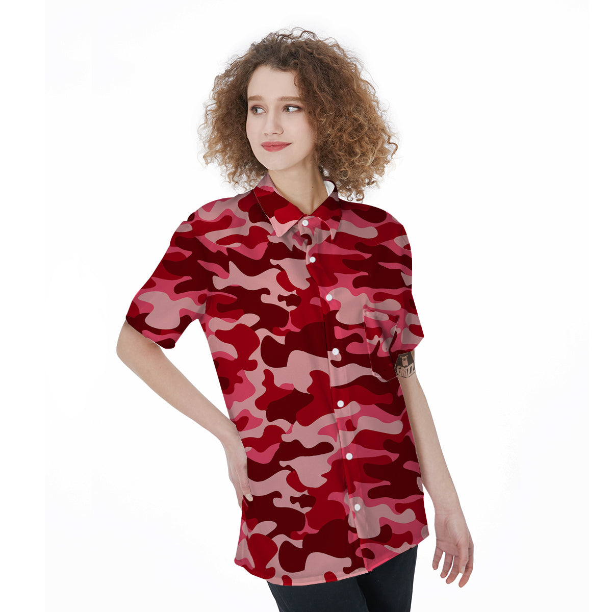 Moroon Camo And Camouflage Print Women's Short Sleeve Shirts-grizzshop
