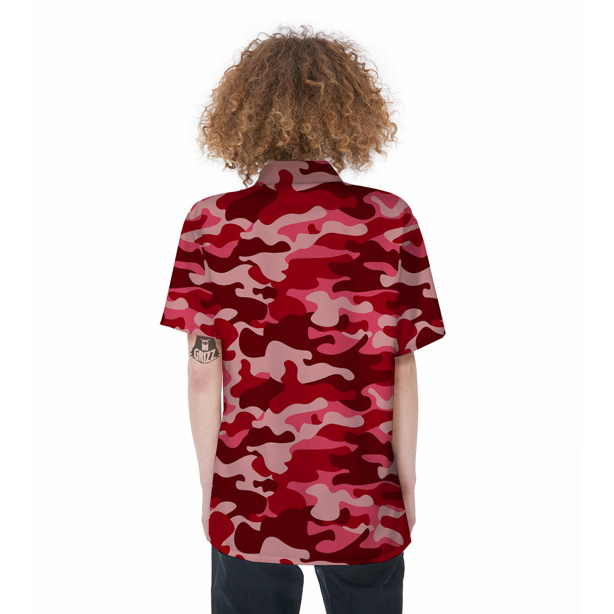 Moroon Camo And Camouflage Print Women's Short Sleeve Shirts-grizzshop