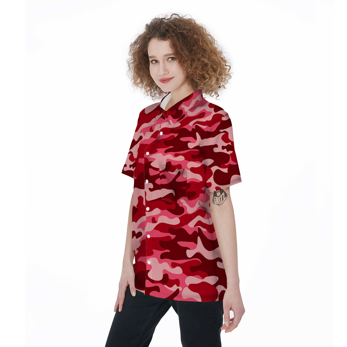 Moroon Camo And Camouflage Print Women's Short Sleeve Shirts-grizzshop