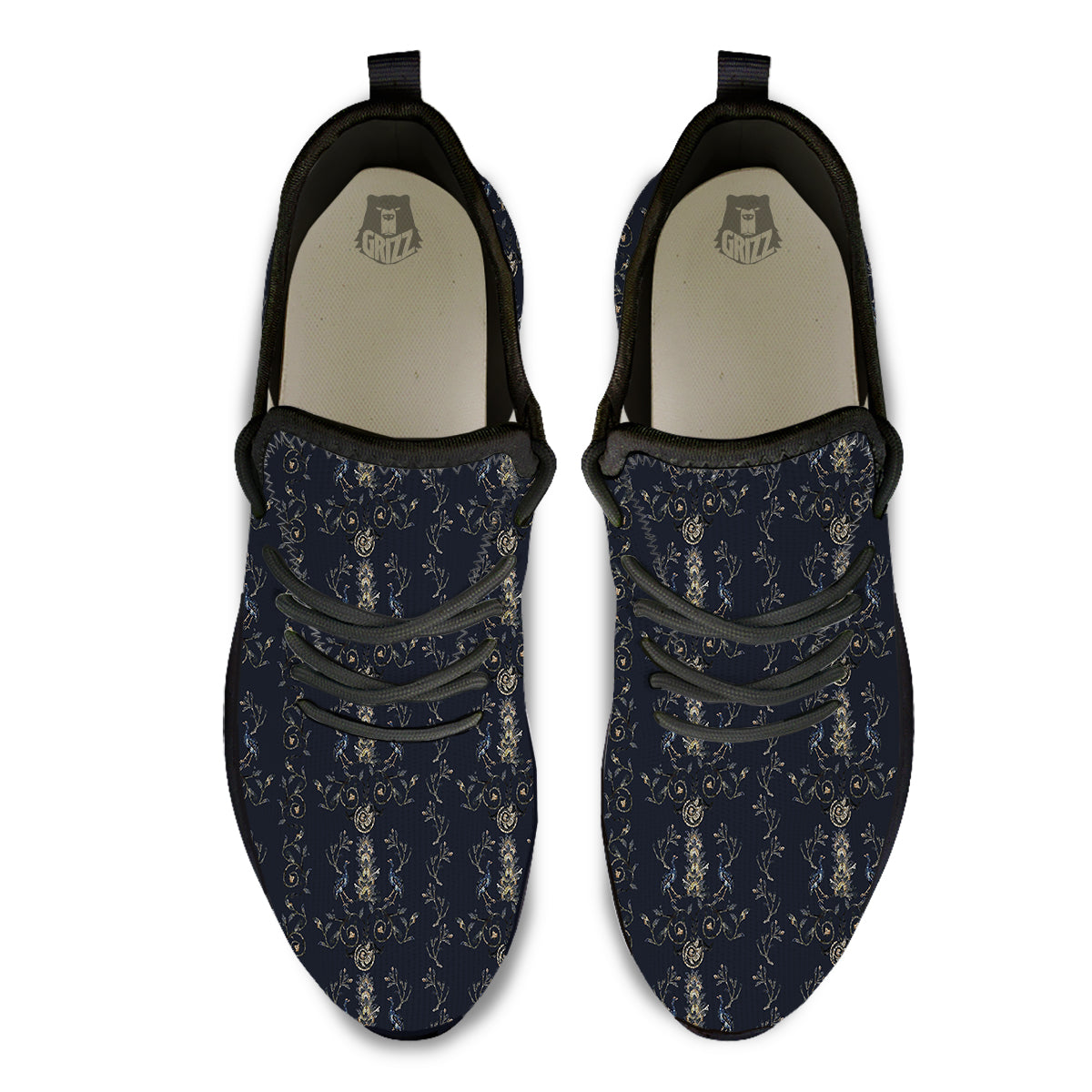Mosaic Bird Pattern Black Athletic Shoes-grizzshop
