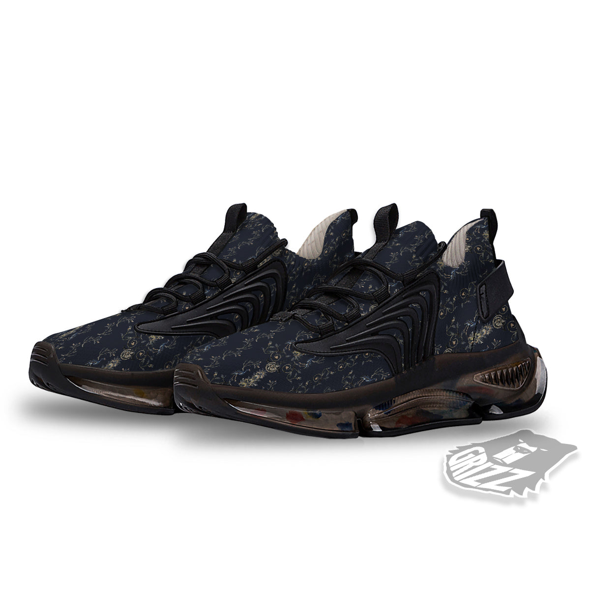 Mosaic Bird Pattern Black Gym Shoes-grizzshop