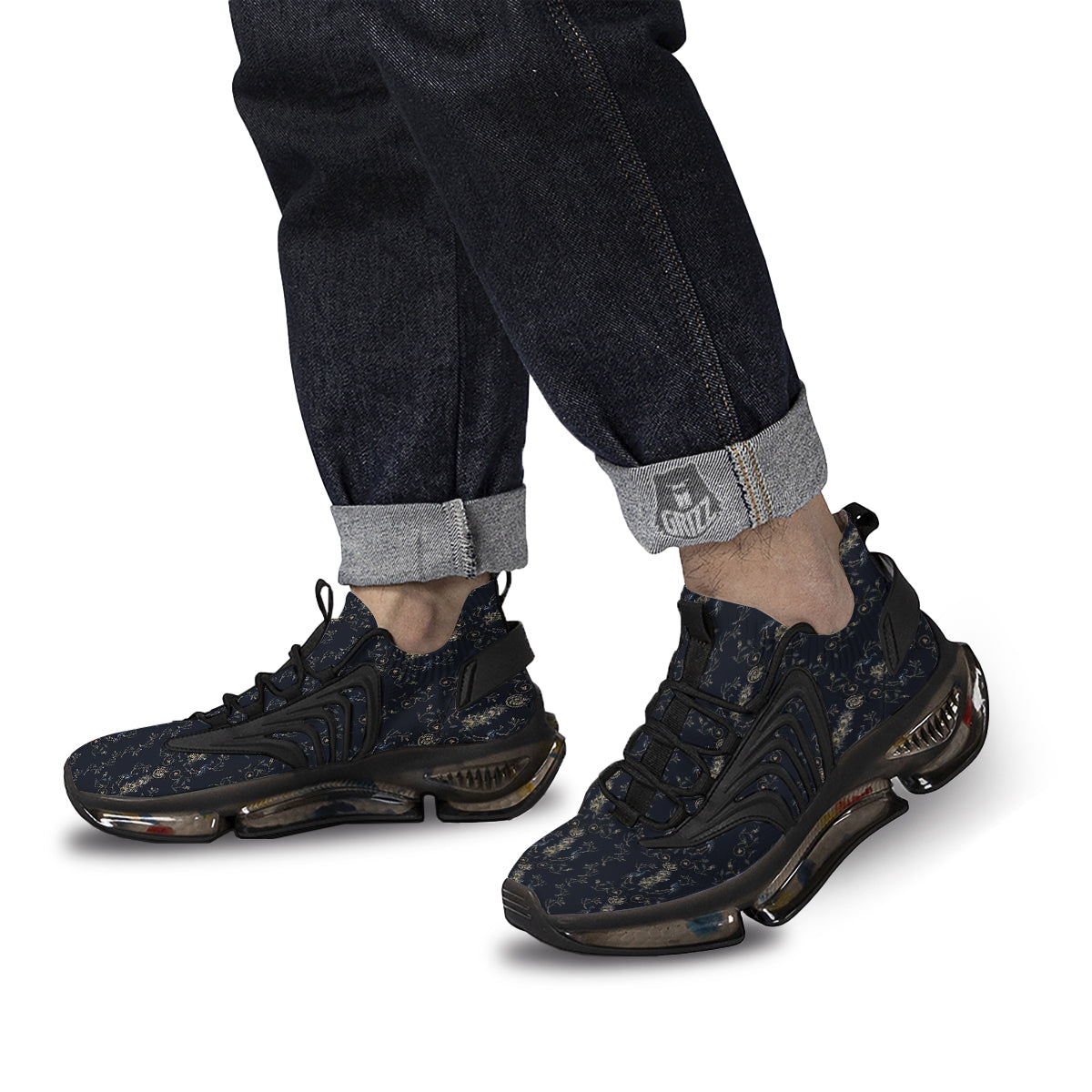 Mosaic Bird Pattern Black Gym Shoes-grizzshop