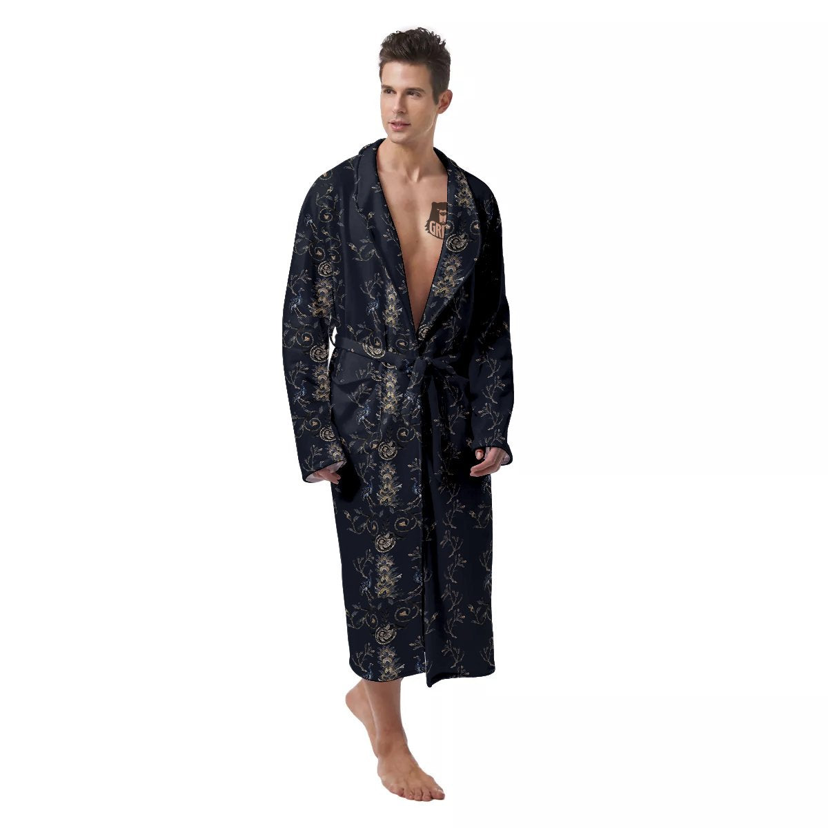 Mosaic Bird Pattern Men's Robe-grizzshop