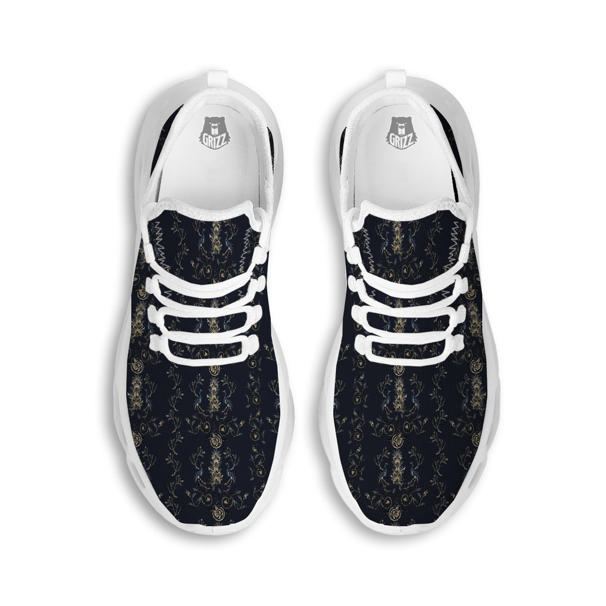 Mosaic Bird Pattern White Running Shoes-grizzshop
