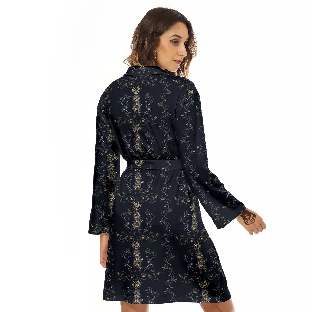 Mosaic Bird Pattern Women's Robe-grizzshop