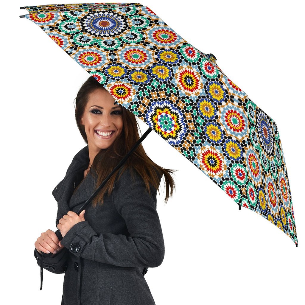 Mosaic Colorful Pattern Print Automatic Foldable Umbrella-grizzshop