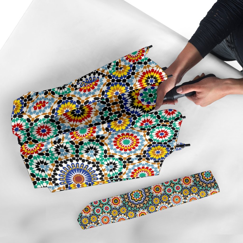 Mosaic Colorful Pattern Print Automatic Foldable Umbrella-grizzshop