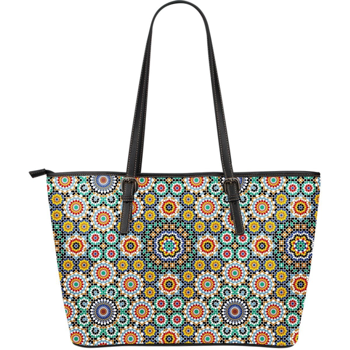 Mosaic Colorful Pattern Print Leather Tote Bag-grizzshop