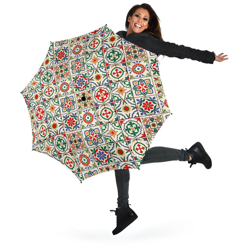 Mosaic Colorful Print Pattern Automatic Foldable Umbrella-grizzshop