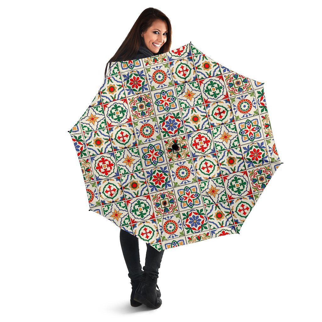 Mosaic Colorful Print Pattern Automatic Foldable Umbrella-grizzshop