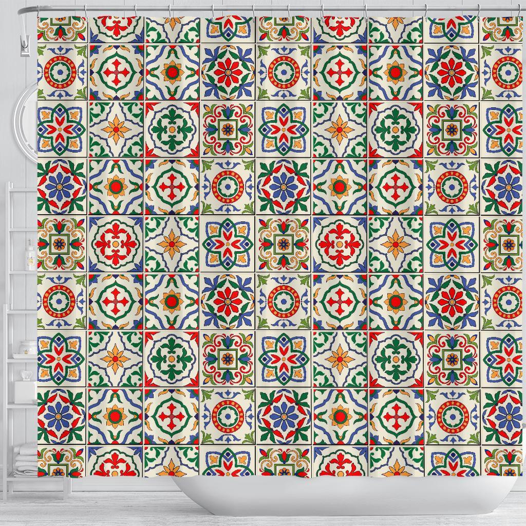 Mosaic Colorful Print Pattern Bathroom Shower Curtain-grizzshop