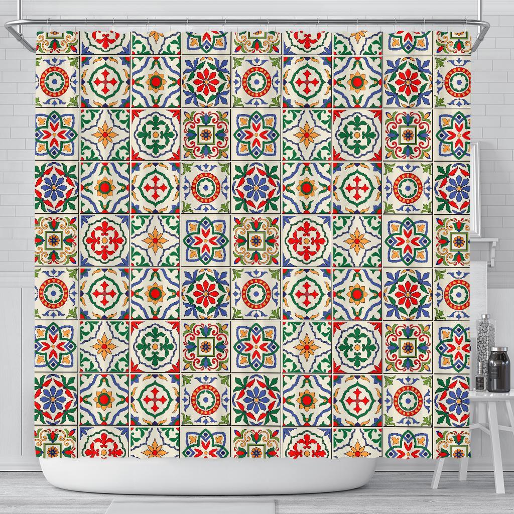 Mosaic Colorful Print Pattern Bathroom Shower Curtain-grizzshop
