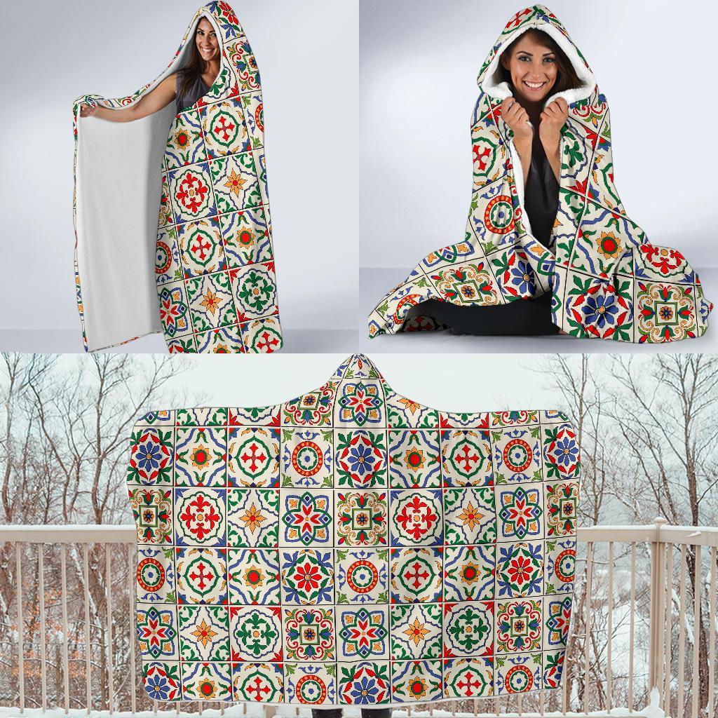 Mosaic Colorful Print Pattern Hooded Blanket-grizzshop