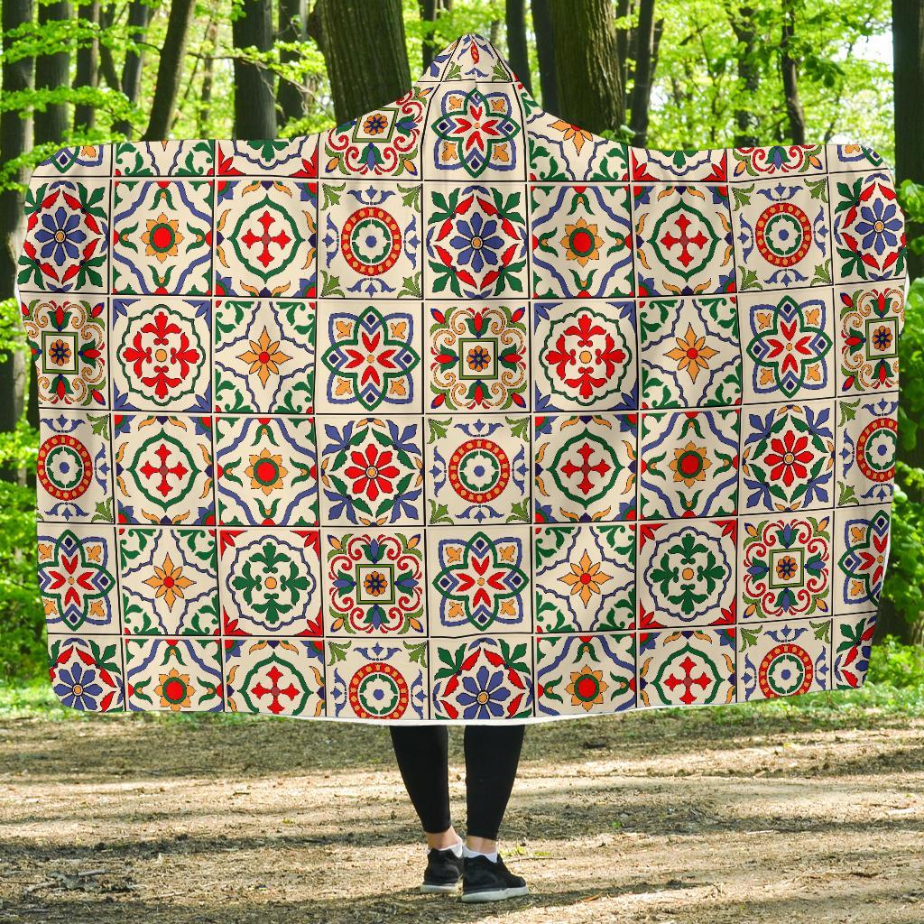 Mosaic Colorful Print Pattern Hooded Blanket-grizzshop