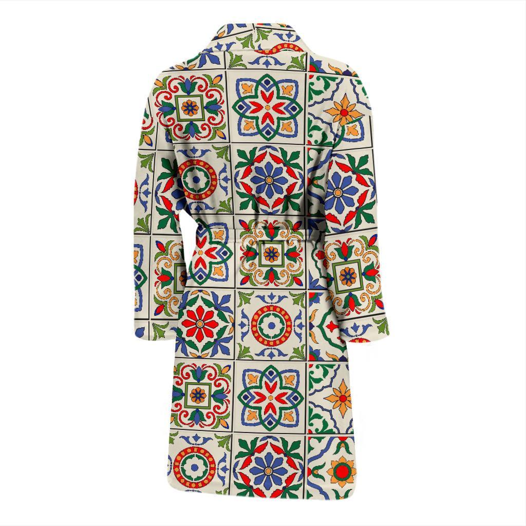 Mosaic Colorful Print Pattern Men Long Robe-grizzshop