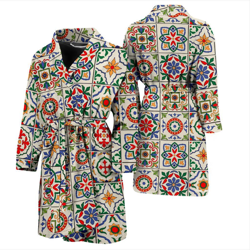 Mosaic Colorful Print Pattern Men Long Robe-grizzshop