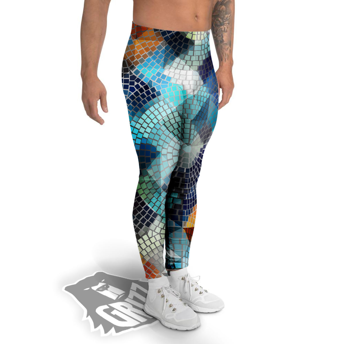 Mosaic Geometric Colorful Print Men's Leggings-grizzshop